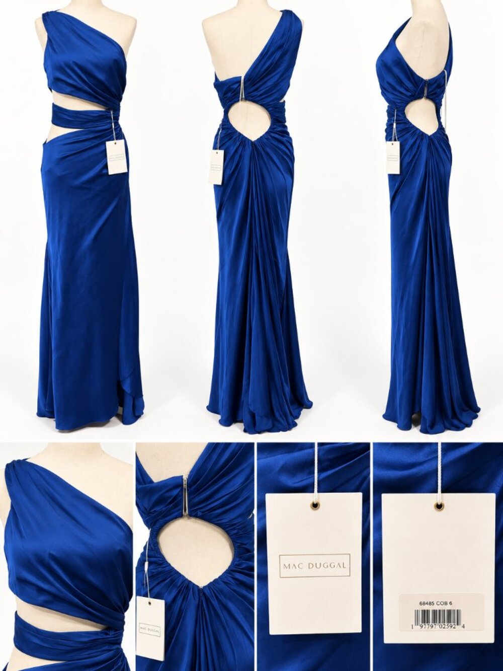 Mac Duggal Cobalt Cut Out One Shoulder Satin Gown – Size 6 – NWT